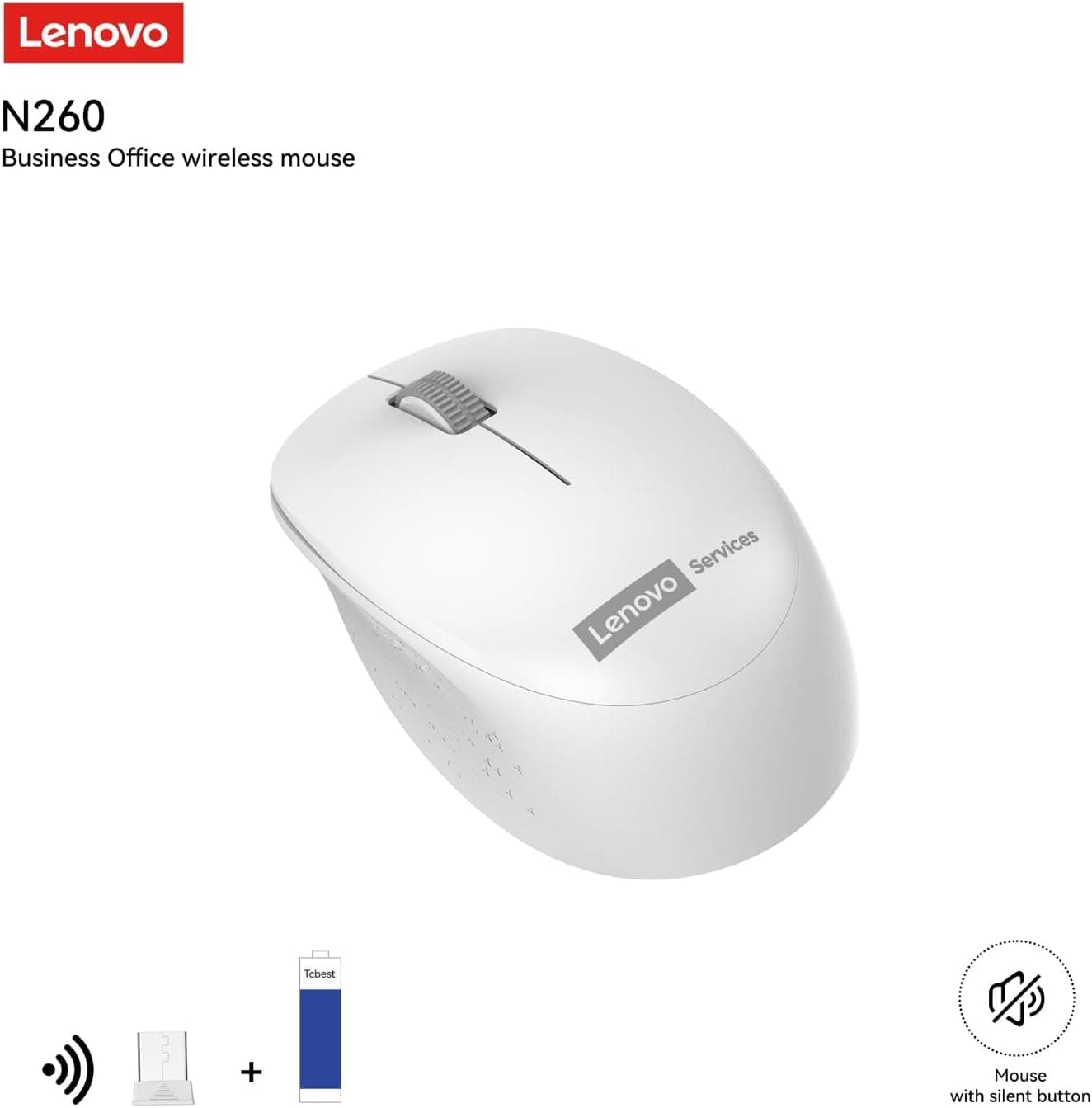ماوس بیسیم بیصدای Lenovo مدل N260 با گیرنده Nano USB، 1200 DPI، برد 20 متر، سفید، 870042253 ماوس بیسیم بیصدای Lenovo مدل N260 با گیرنده Nano USB، 1200 DPI، برد 20 متر، سفید، 870042253