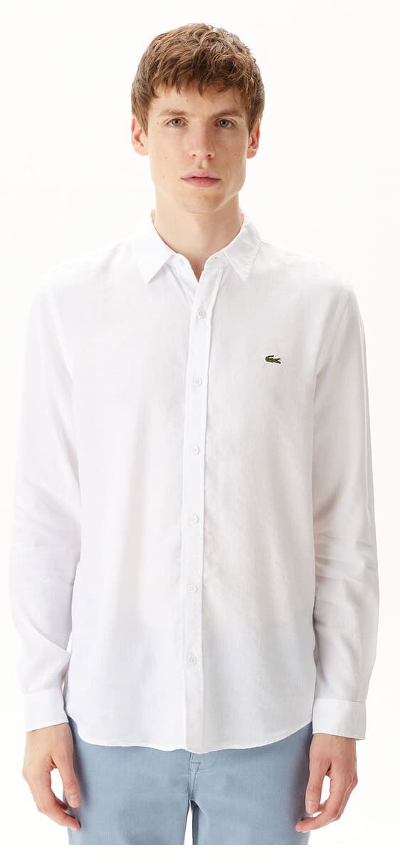 پیراهن مردانه Lacoste سفید کتان فیت اسلیم پیراهن مردانه Lacoste سفید کتان فیت اسلیم