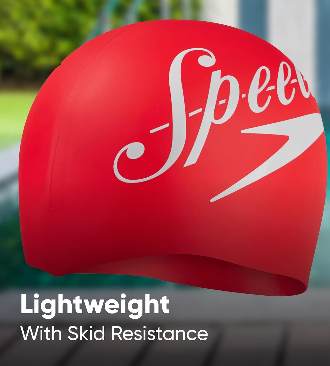کلاه شنا یونیسکس Speedo سیلیکونی قرمز با طرح شعار چاپی کلاه شنا یونیسکس Speedo سیلیکونی قرمز با طرح شعار چاپی