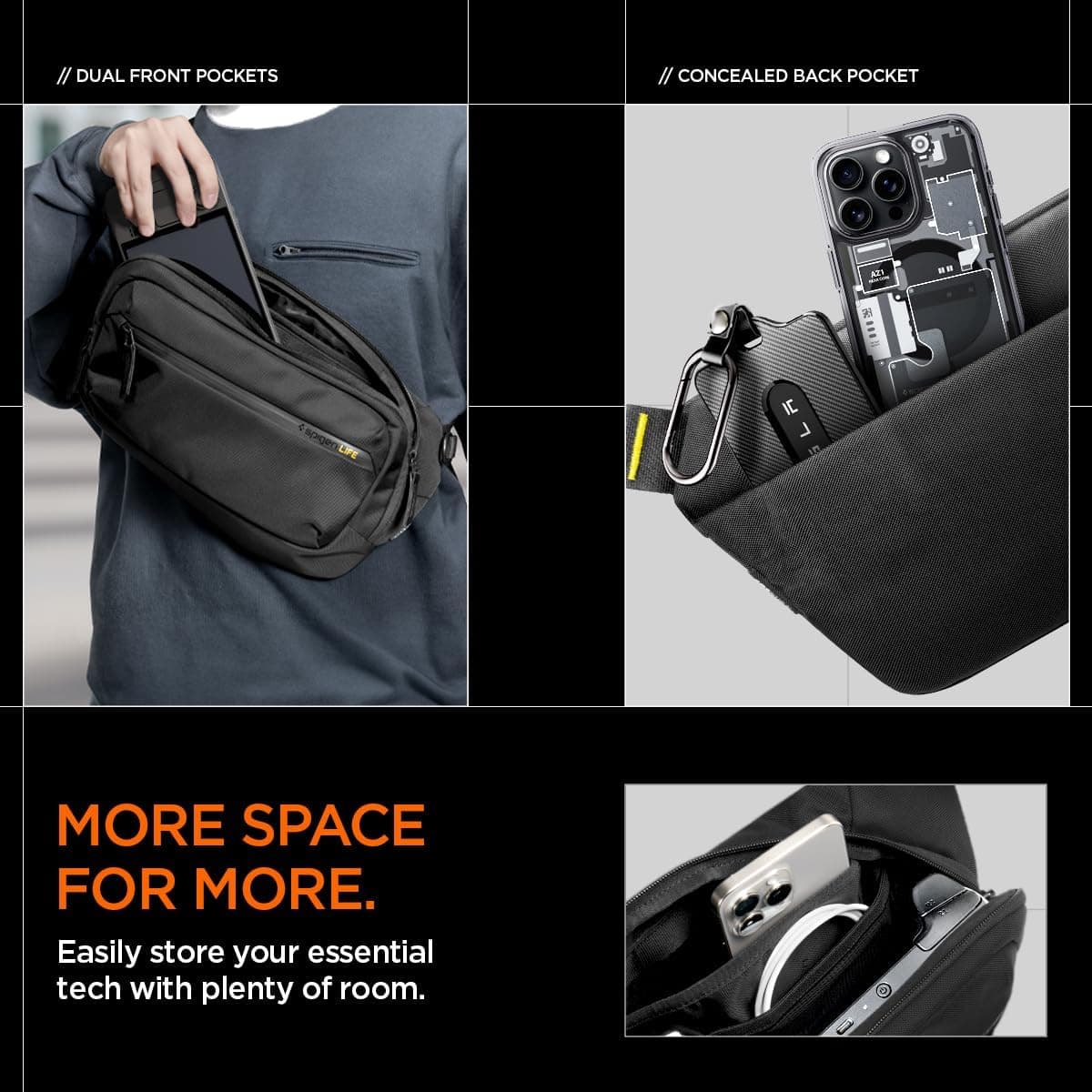 کیف کراسبادی Spigen Life Klasden مدل KD410 ضدآب Cordura مشکی کیف کراسبادی Spigen Life Klasden مدل KD410 ضدآب Cordura مشکی