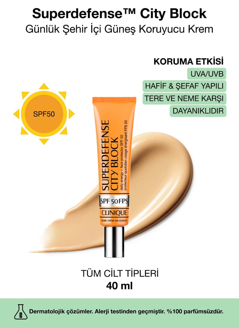 کرم ضد آفتاب Clinique روزانه SPF 50 مقاوم در برابر عرق مدل Superdefense City Block 40ml کرم ضد آفتاب Clinique روزانه SPF 50 مقاوم در برابر عرق مدل Superdefense City Block 40ml