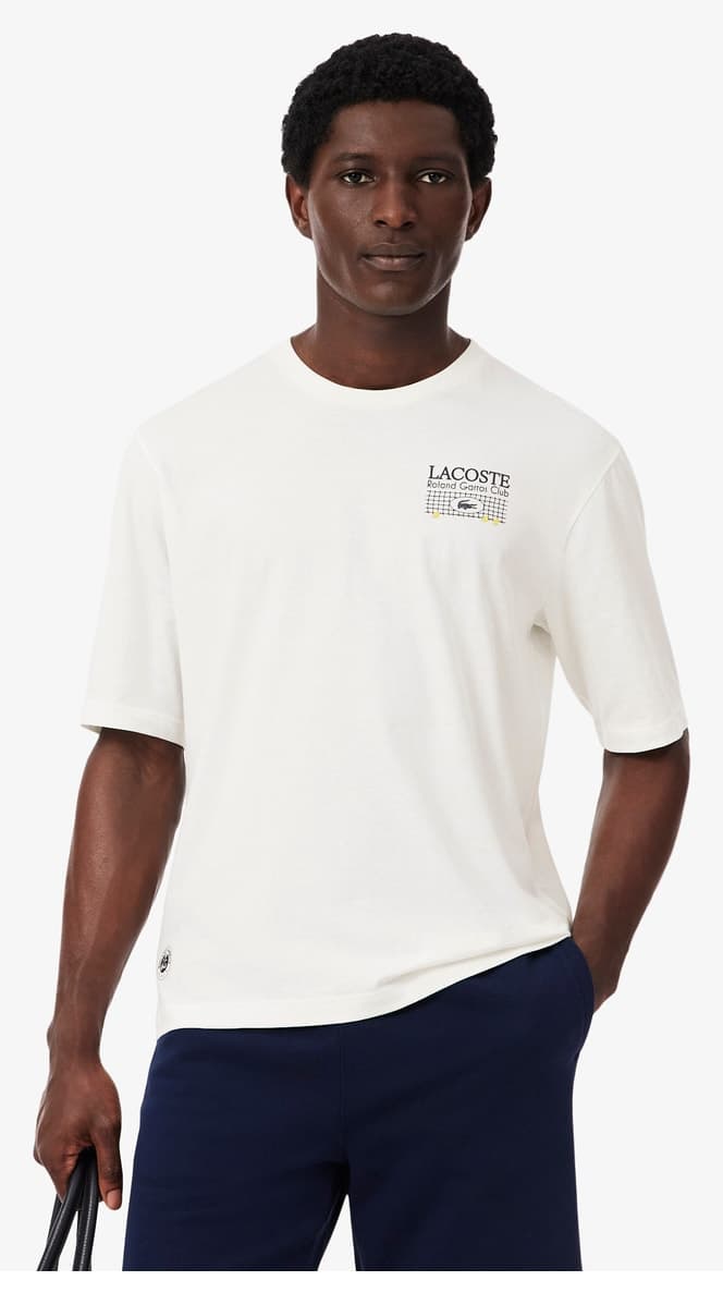 تیشرت مردانه Lacoste فیت ریلکس چاپدار سفید Roland-Garros تیشرت مردانه Lacoste فیت ریلکس چاپدار سفید Roland-Garros
