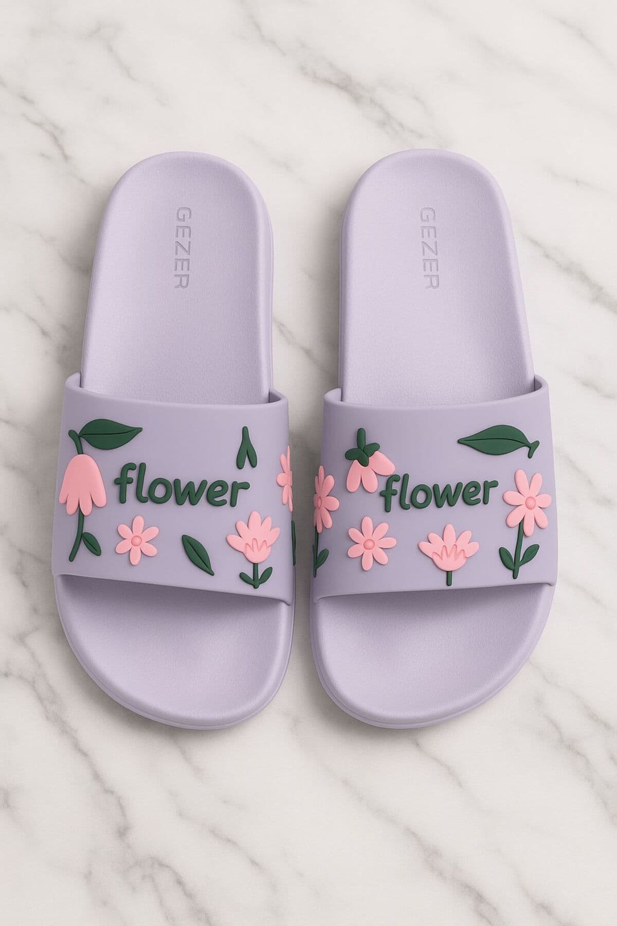 دمپایی استخری زنانه Gezer طرح گلدار بنفش مدل Mor Flower دمپایی استخری زنانه Gezer طرح گلدار بنفش مدل Mor Flower