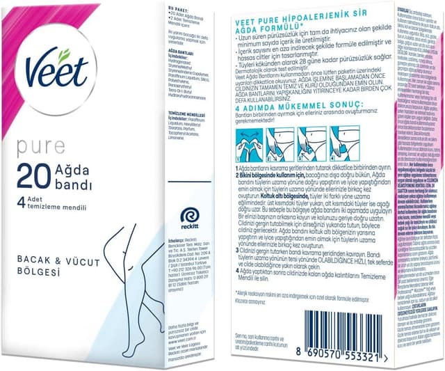 نوار مومزدایی پا و بدن Veet Pure ضدحساسیت و بدون عطر 1 x 20 عدد نوار مومزدایی پا و بدن Veet Pure ضدحساسیت و بدون عطر 1 x 20 عدد