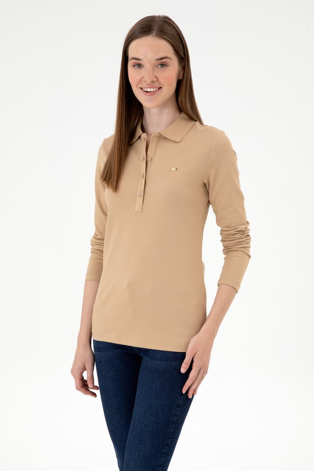 سویشرت زنانه یقه پولو U.S. Polo Assn. بژ مدل 50313593-VR085 سویشرت زنانه یقه پولو U.S. Polo Assn. بژ مدل 50313593-VR085