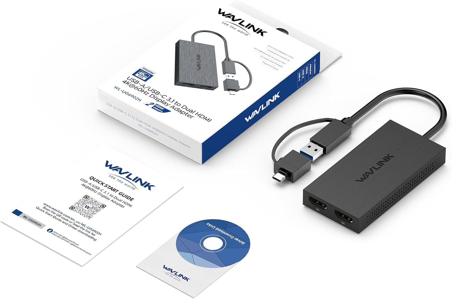 آداپتور WAVLINK با DisplayLink، از USB-A/C به دو HDMI، 4K@60Hz آداپتور WAVLINK با DisplayLink، از USB-A/C به دو HDMI، 4K@60Hz
