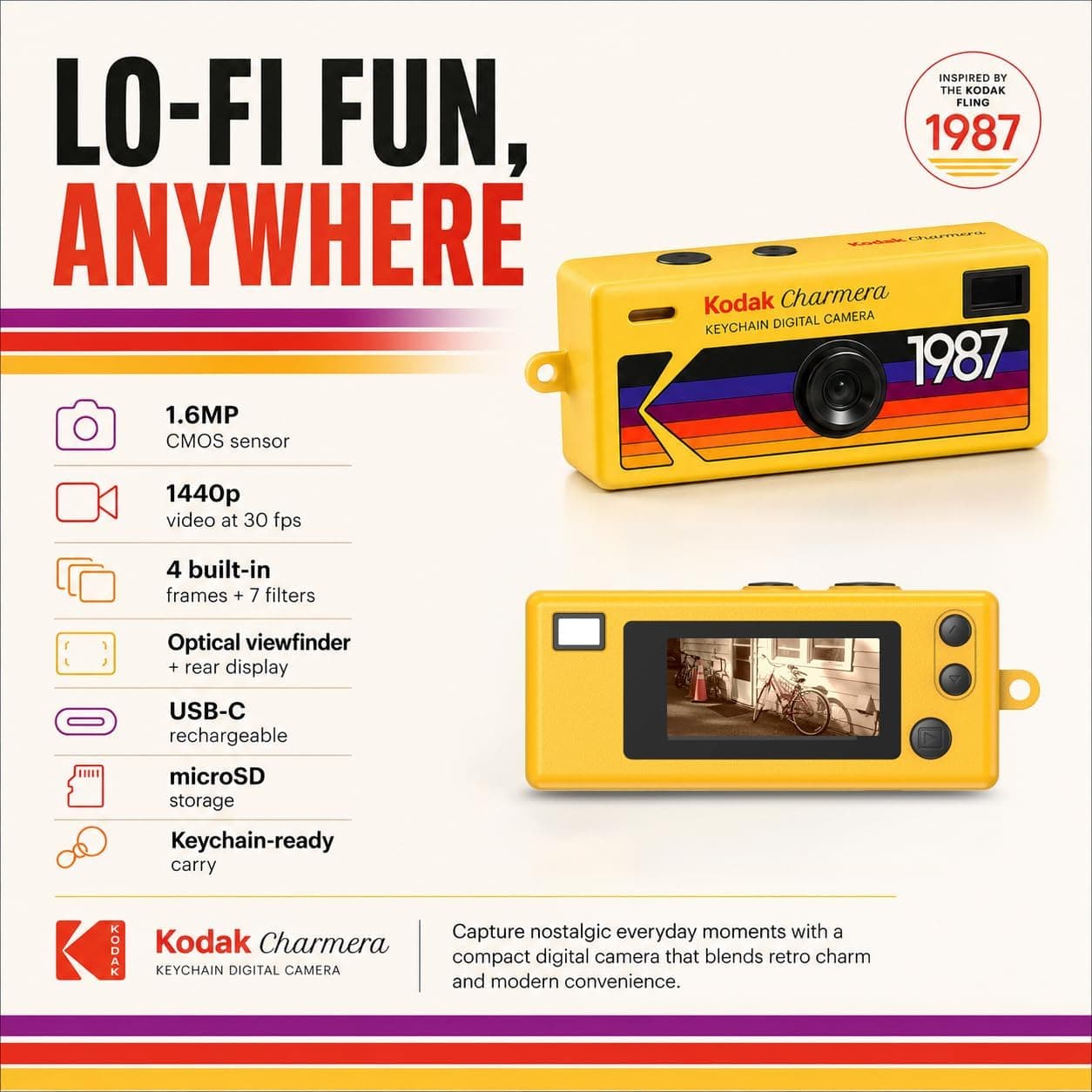 دوربین دیجیتال جاکلیدی KODAK Charmera با کارت حافظه 32 GB، کارتخوان و کیف، مجموعه 4 تکه دوربین دیجیتال جاکلیدی KODAK Charmera با کارت حافظه 32 GB، کارتخوان و کیف، مجموعه 4 تکه