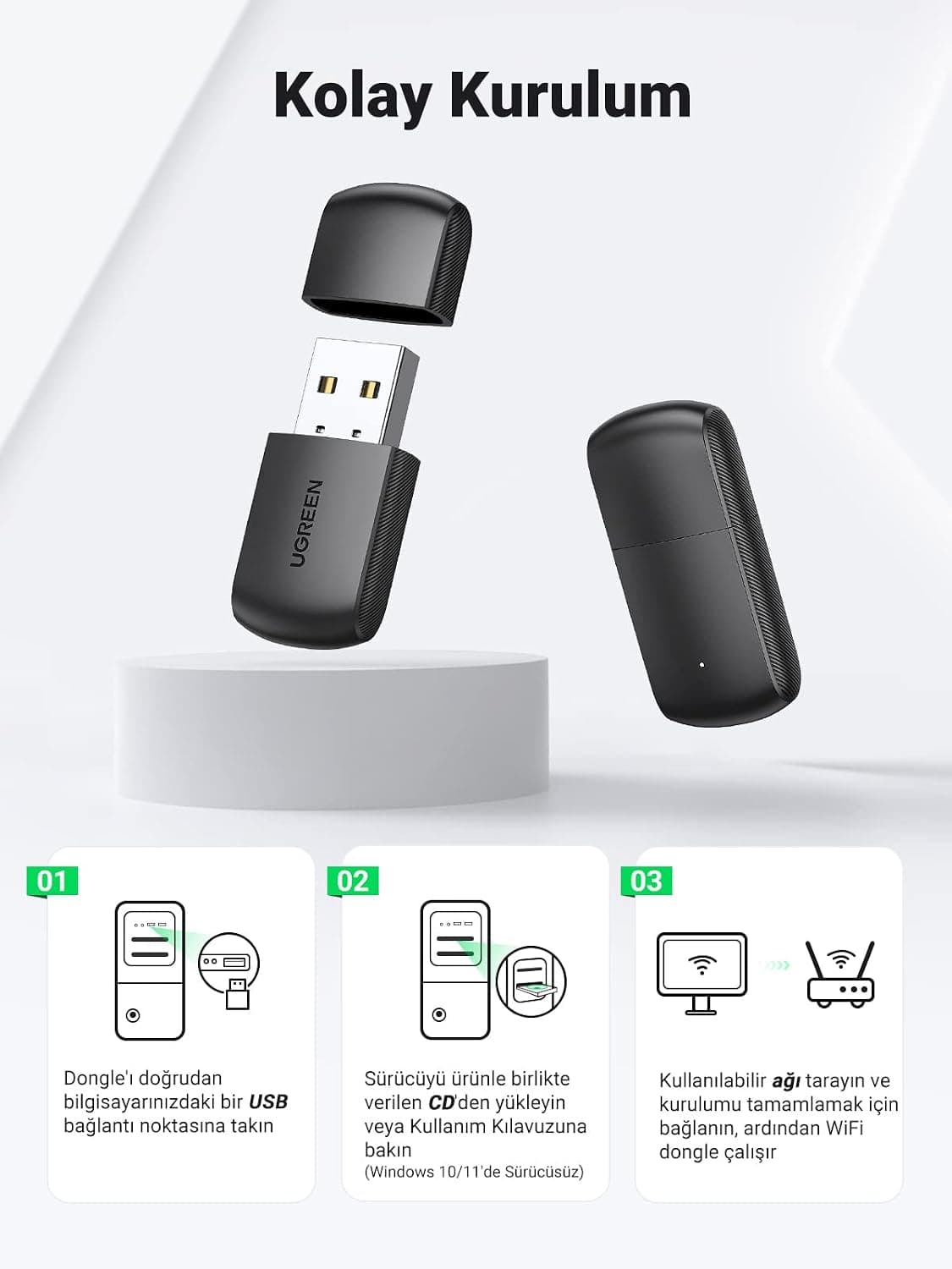 آداپتور شبکه USB UGREEN گیرنده Wi-Fi دوبانده 2.4 و 5 GHz آداپتور شبکه USB UGREEN گیرنده Wi-Fi دوبانده 2.4 و 5 GHz