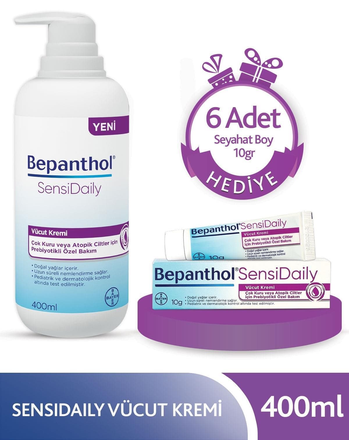کرم مراقبت از بدن مرطوبکننده عمیق روزانه Bepanthol Sensidaily مدل 400 ml، 6 عدد 10 gr کرم مراقبت از بدن مرطوبکننده عمیق روزانه Bepanthol Sensidaily مدل 400 ml، 6 عدد 10 gr