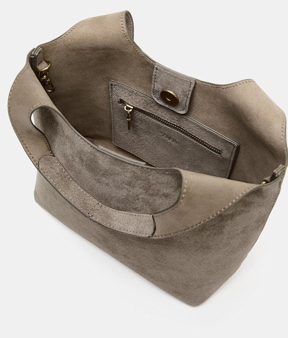 کیف توت زنانه Zara چرمی مینی خاکستری کیف توت زنانه Zara چرمی مینی خاکستری