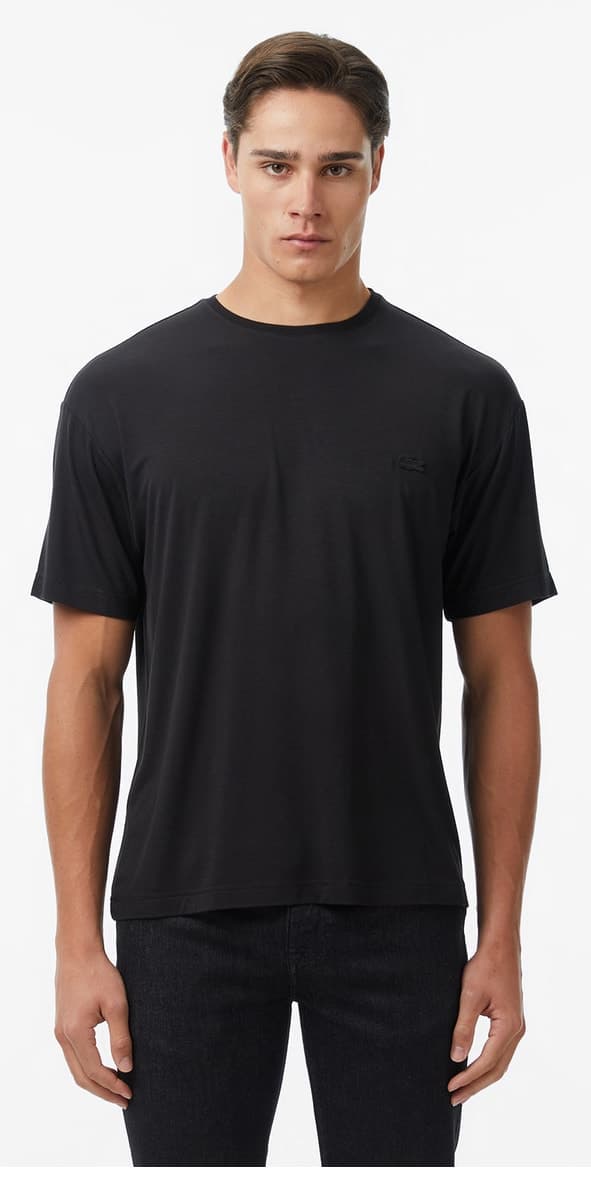 تیشرت مردانه Lacoste یقهگرد فیت آزاد مشکی تیشرت مردانه Lacoste یقهگرد فیت آزاد مشکی