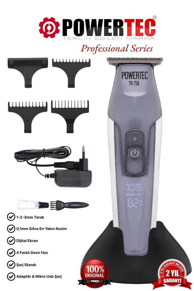 ماشین اصلاح ریش و پشت گردن Powertec با اصلاح 0.1mm مدل TR-758 ماشین اصلاح ریش و پشت گردن Powertec با اصلاح 0.1mm مدل TR-758