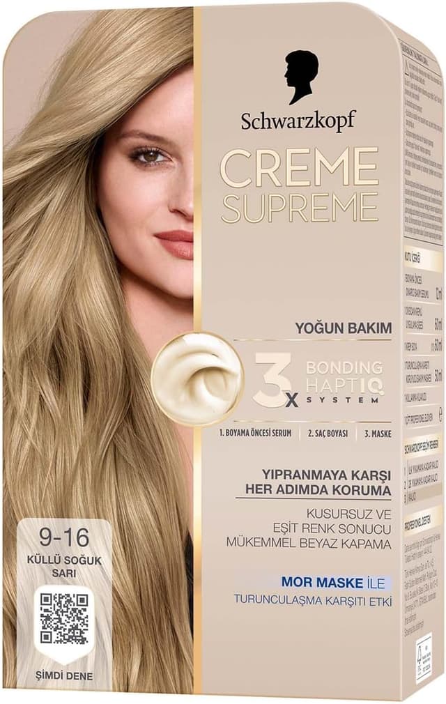 رنگ مو Schwarzkopf مدل Creme Supreme شماره 9-16 حالت بلوند خاکستری سرد رنگ مو Schwarzkopf مدل Creme Supreme شماره 9-16 حالت بلوند خاکستری سرد