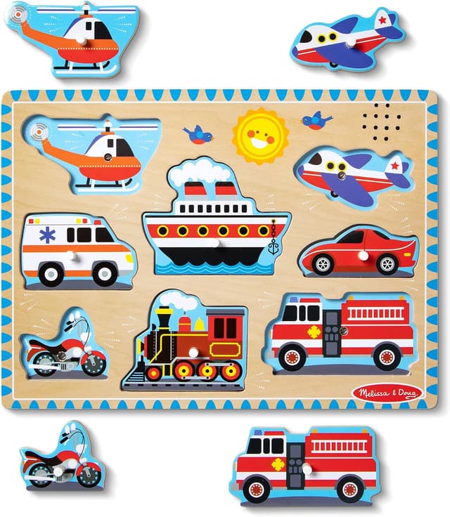 پازل چوبی ۸ تکه Melissa & Doug با صداهای وسایل نقلیه مدل MD725 پازل چوبی ۸ تکه Melissa & Doug با صداهای وسایل نقلیه مدل MD725