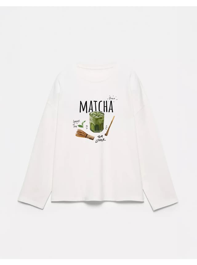 تیشرت آستینبلند یقهگرد اورسایز Disante با چاپ Matcha، ۱۰۰٪ نخی تیشرت آستینبلند یقهگرد اورسایز Disante با چاپ Matcha، ۱۰۰٪ نخی