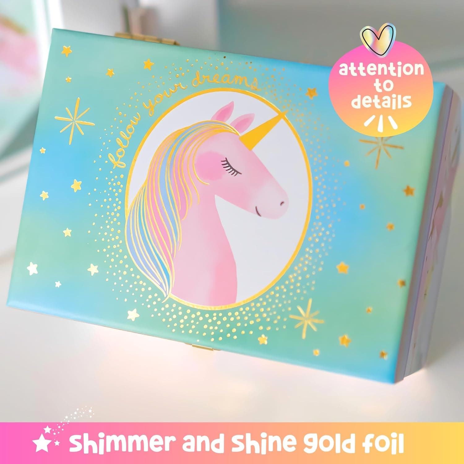 جعبه زیورآلات موزیکال دخترانه Giggle & Honey با تکشاخ چرخان 15,2 x 11,9 x 8,9 cm جعبه زیورآلات موزیکال دخترانه Giggle & Honey با تکشاخ چرخان 15,2 x 11,9 x 8,9 cm