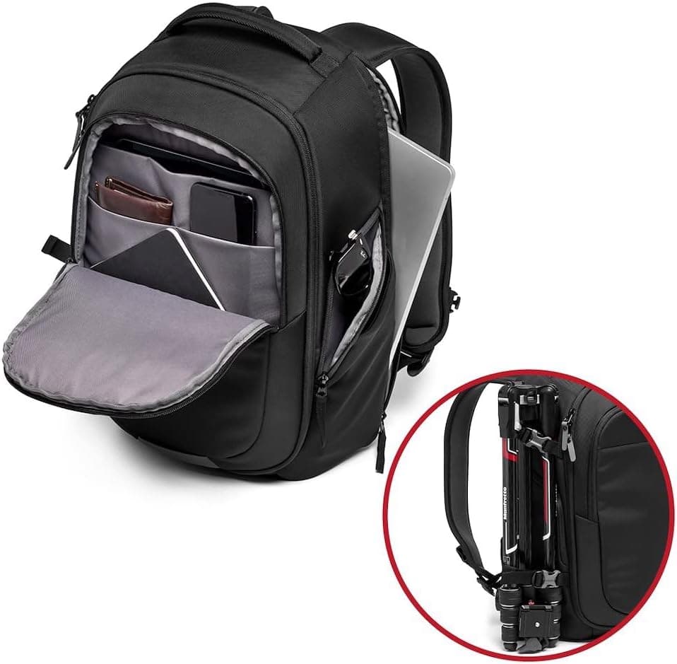 کولهپشتی دوربین و لپتاپ Manfrotto Advanced Gear III با جداکنندههای پددار قابلجابهجایی و اتصال سهپایه کولهپشتی دوربین و لپتاپ Manfrotto Advanced Gear III با جداکنندههای پددار قابلجابهجایی و اتصال سهپایه