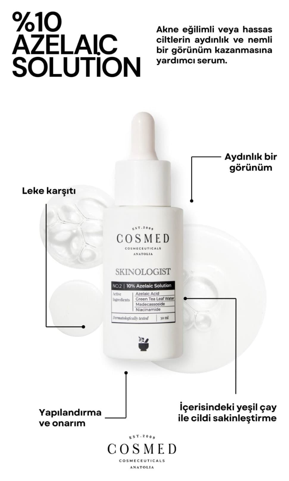 سرم ضدلک COSMED با اسید آزلائیک و چای سبز Skinologist 10% 30ml سرم ضدلک COSMED با اسید آزلائیک و چای سبز Skinologist 10% 30ml
