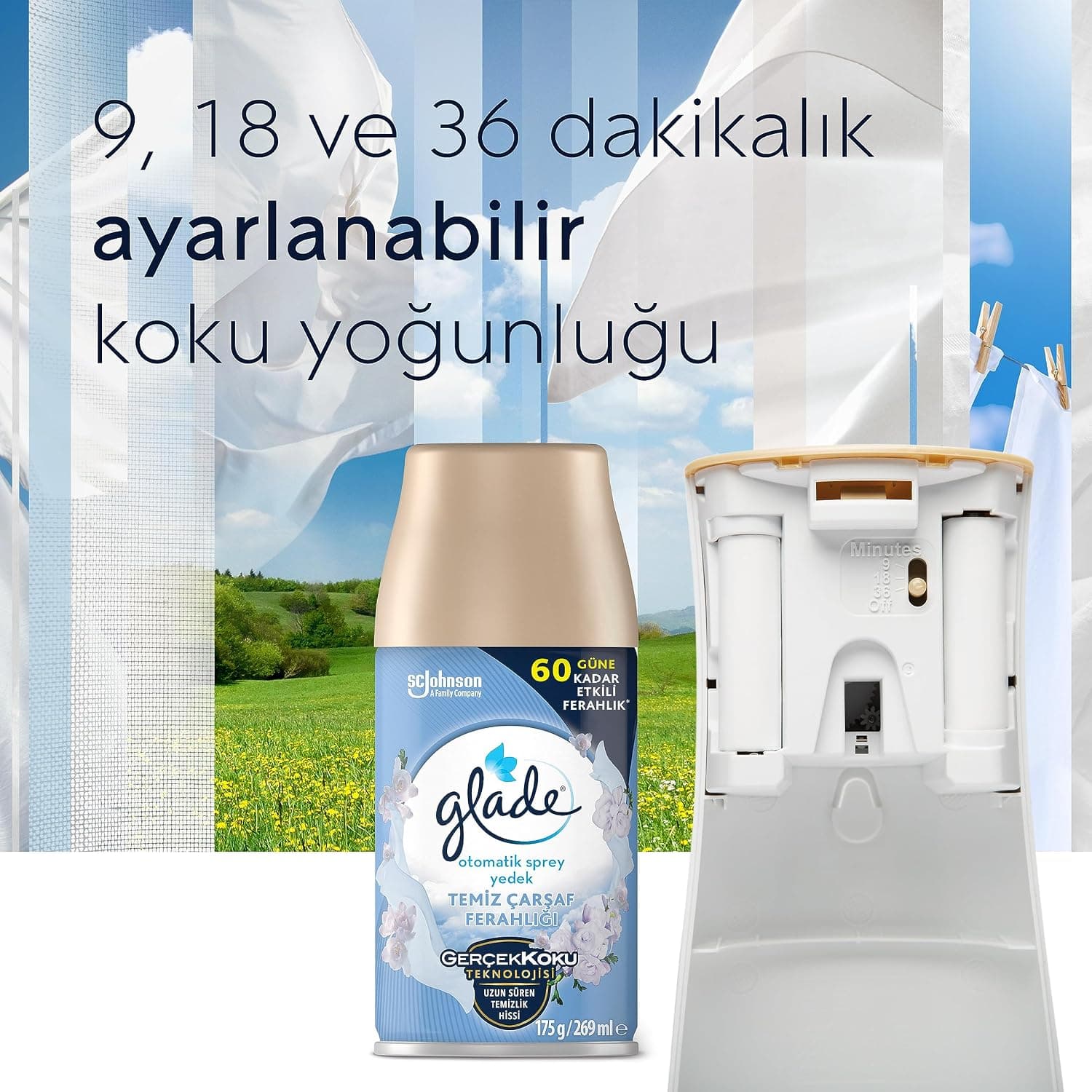 اسپری یدک خوشبوکننده خودکار Glade با رایحه ملحفه تمیز 60 روزه 1×269 mL اسپری یدک خوشبوکننده خودکار Glade با رایحه ملحفه تمیز 60 روزه 1×269 mL