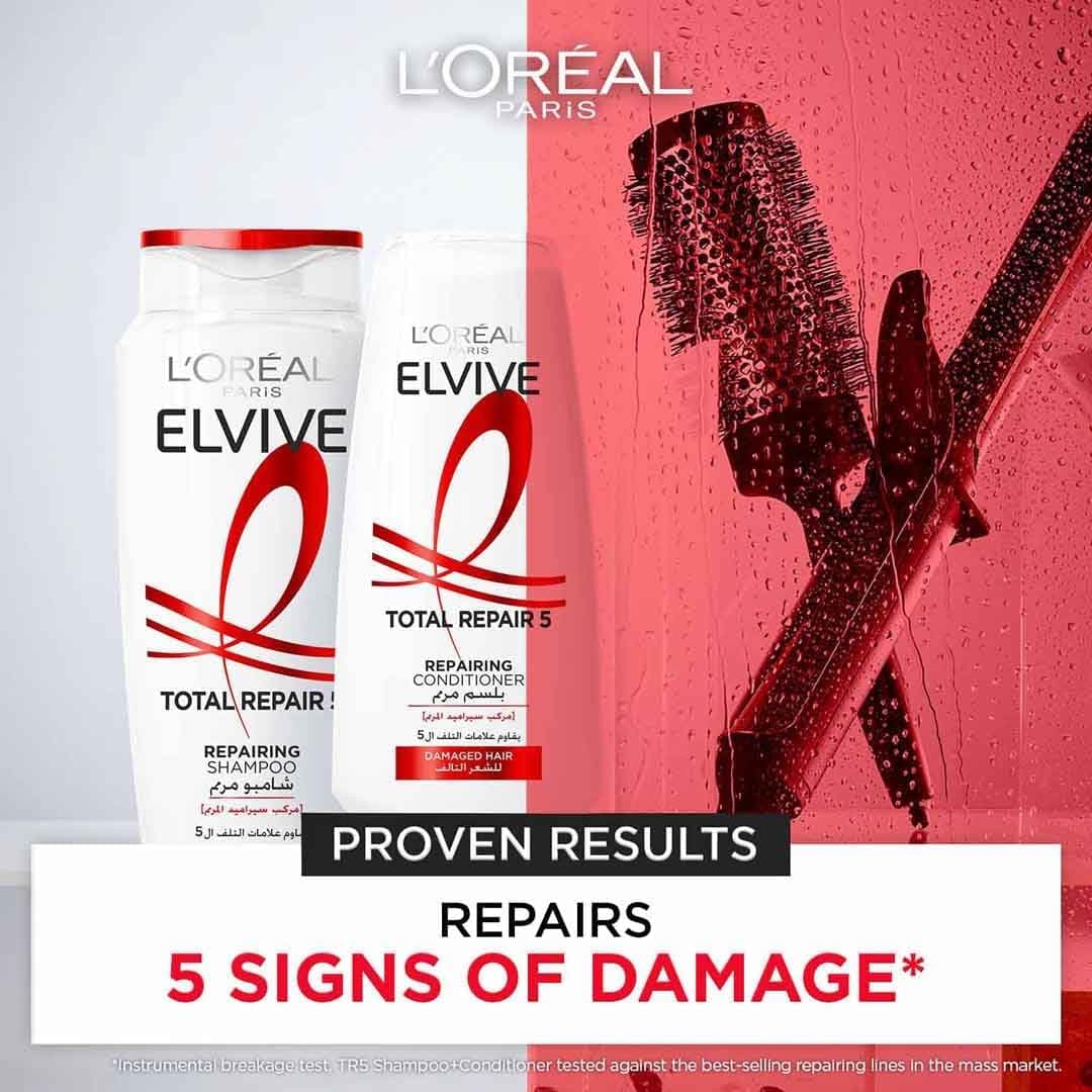 شامپو و نرمکننده L’Oréal Paris Elvive Total Repair 5 ترمیمکننده موهای آسیبدیده و دارای موخوره 400ml + 360ml شامپو و نرمکننده L’Oréal Paris Elvive Total Repair 5 ترمیمکننده موهای آسیبدیده و دارای موخوره 400ml + 360ml