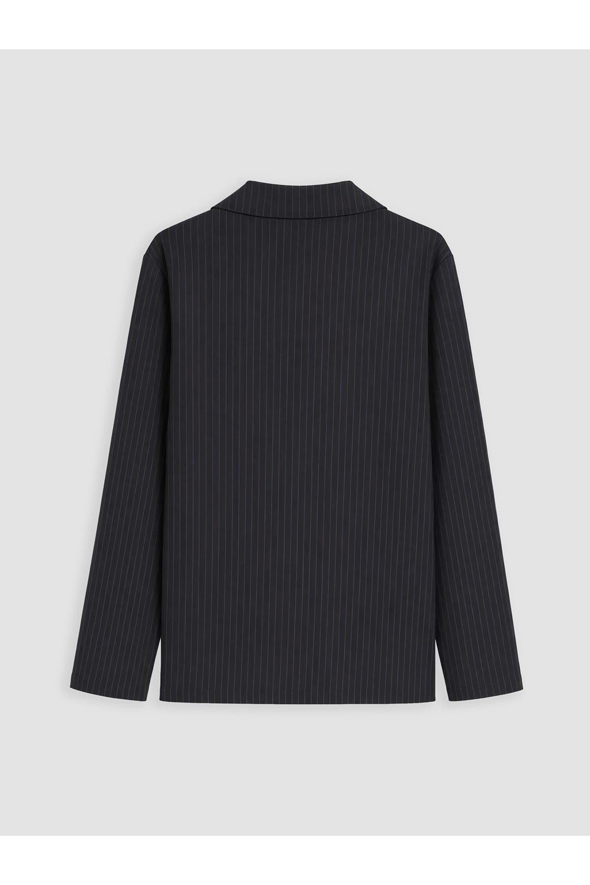 ست پیژامه مردانه LC Waikiki مشکی راهراه نخی دکمهدار مدل W62734B8 ست پیژامه مردانه LC Waikiki مشکی راهراه نخی دکمهدار مدل W62734B8
