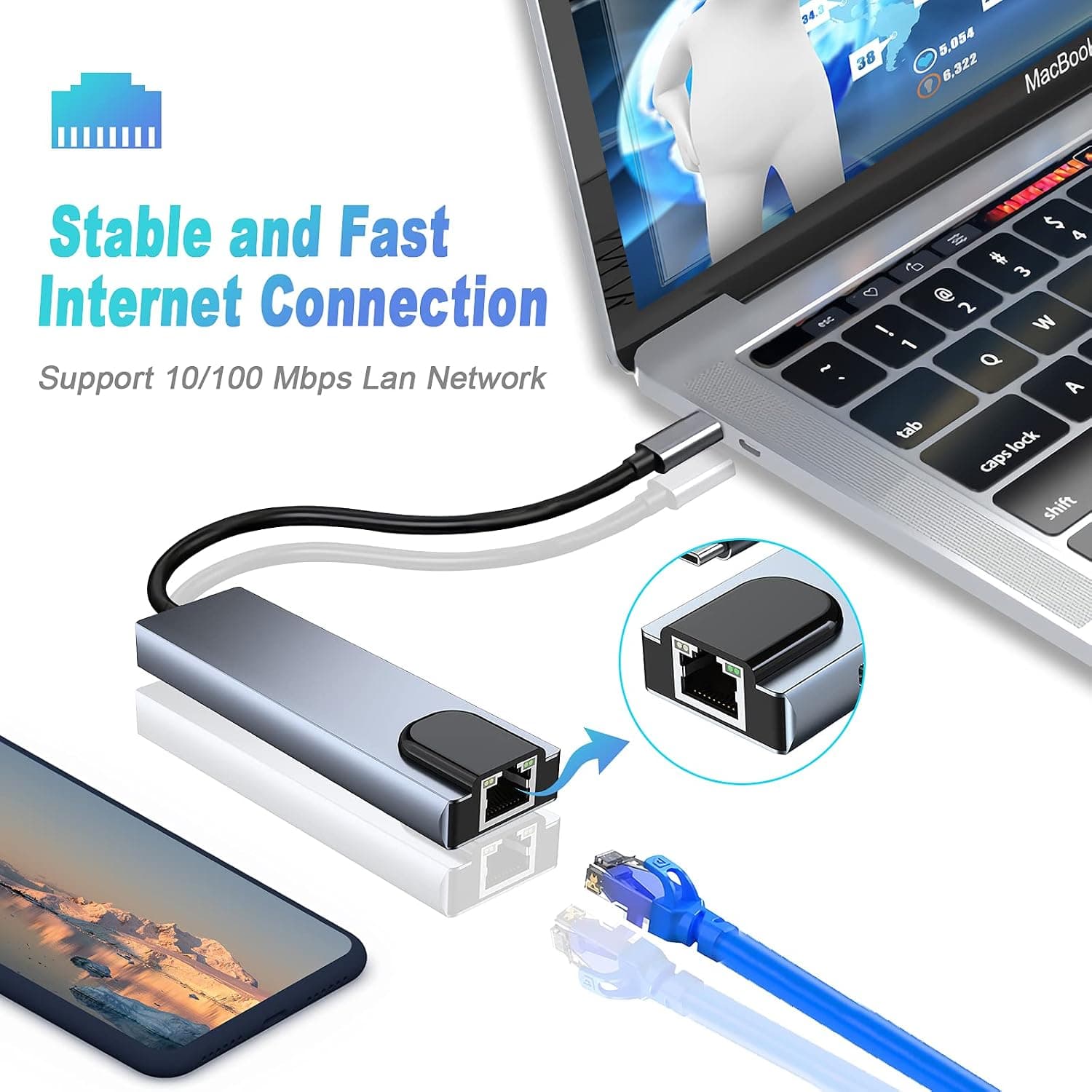 هاب USB C چندپورته SZPACMATE، 8in1 با HDMI 4K، Ethernet RJ45 و USB3.0، سازگار با دستگاههای USB C هاب USB C چندپورته SZPACMATE، 8in1 با HDMI 4K، Ethernet RJ45 و USB3.0، سازگار با دستگاههای USB C