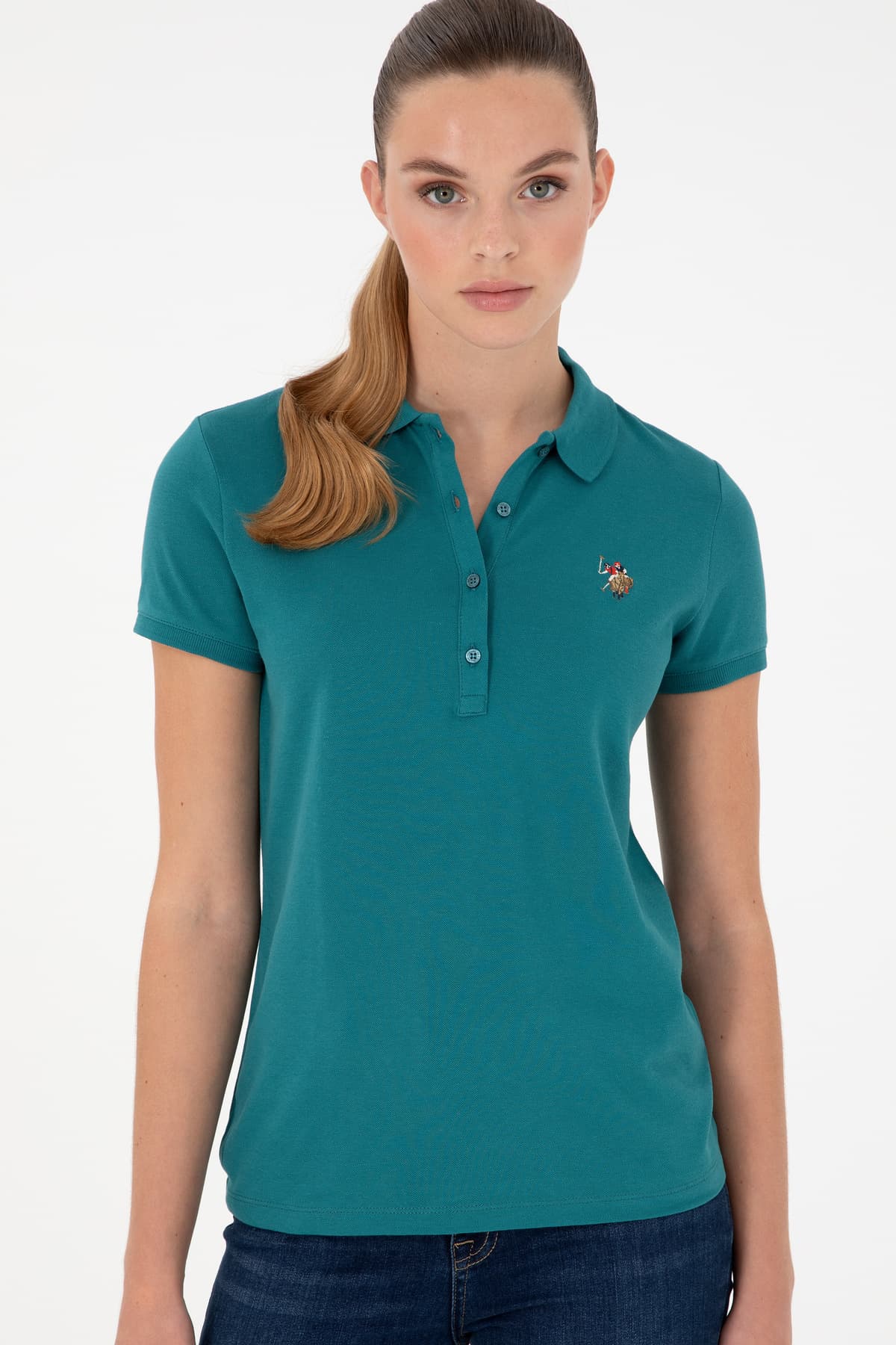 تیشرت زنانه U.S. Polo Assn. یقه پلو سبز تیره مدل 50280067-VR101 تیشرت زنانه U.S. Polo Assn. یقه پلو سبز تیره مدل 50280067-VR101