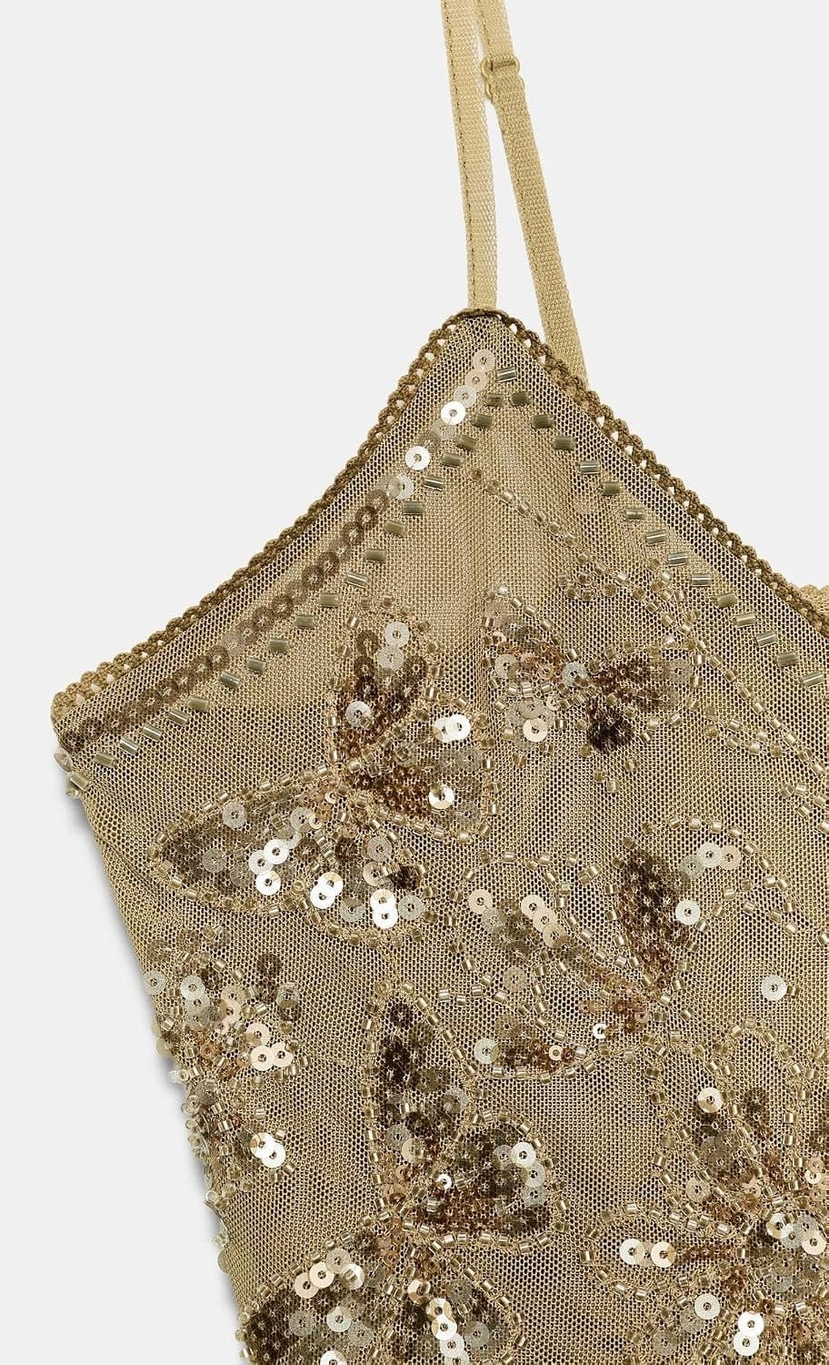 تاپ زنانه Zara بندی گلدوزیدار خاکی سایز XS تاپ زنانه Zara بندی گلدوزیدار خاکی سایز XS