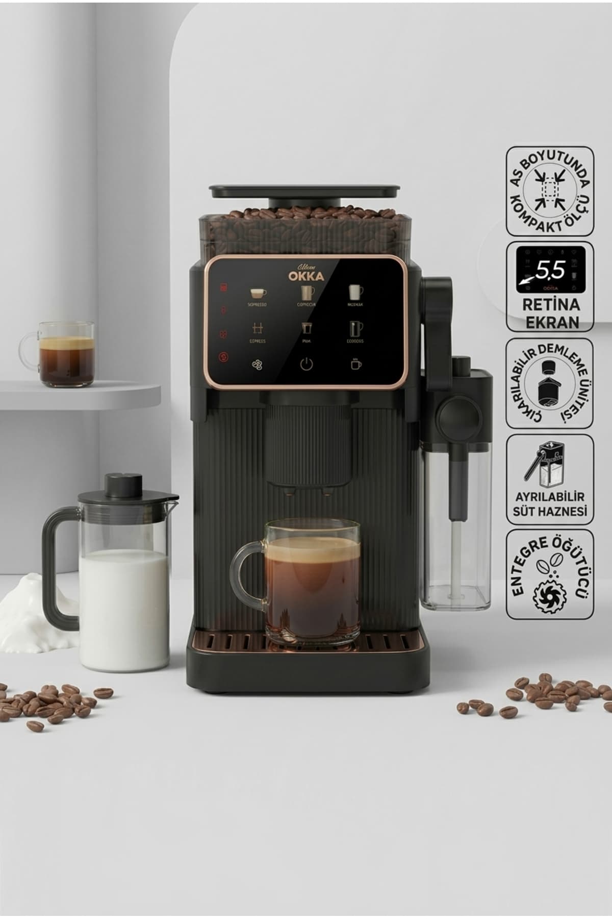 دستگاه اسپرسوساز Arzum مدل OK0047 Okka Barista Compact با مخزن شیر کروم دستگاه اسپرسوساز Arzum مدل OK0047 Okka Barista Compact با مخزن شیر کروم