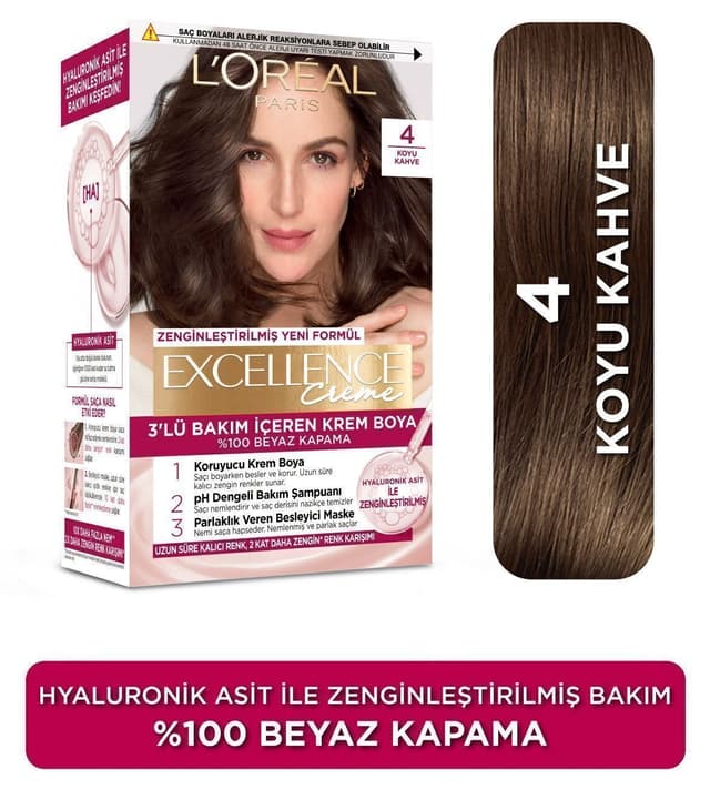 کرم رنگ مو زنانه L'Oreal Paris Excellence Creme قهوهای 4 کرم رنگ مو زنانه L'Oreal Paris Excellence Creme قهوهای 4
