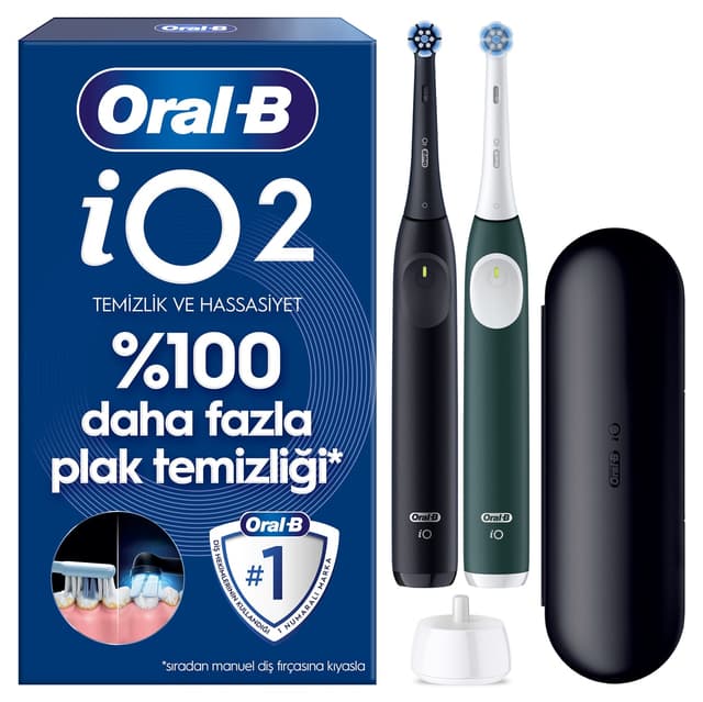 مسواک برقی Oral-B ست ۲ عددی مشکی و سبز جنگلی با ۲ سری مسواک و کیف مسافرتی مدل iO2 مسواک برقی Oral-B ست ۲ عددی مشکی و سبز جنگلی با ۲ سری مسواک و کیف مسافرتی مدل iO2
