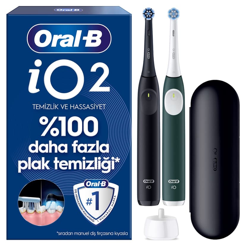 مسواک برقی Oral-B ست ۲ عددی مشکی و سبز جنگلی با ۲ سری مسواک و کیف مسافرتی مدل iO2 مسواک برقی Oral-B ست ۲ عددی مشکی و سبز جنگلی با ۲ سری مسواک و کیف مسافرتی مدل iO2