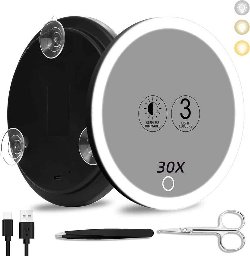 آینه آرایشی Suupvaor با ذرهبین 30x و نور ۳ رنگ قابل تنظیم آینه آرایشی Suupvaor با ذرهبین 30x و نور ۳ رنگ قابل تنظیم