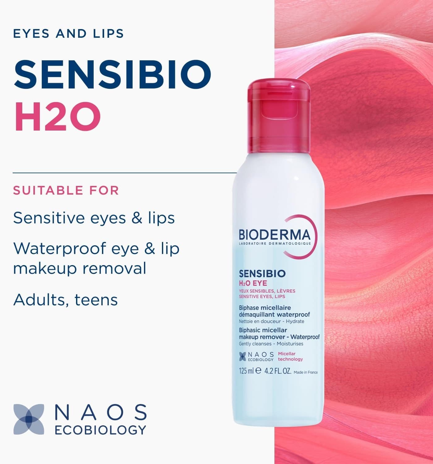 پاککننده میسلار دوفازی Bioderma Sensibio H2O Eye چشم، لب، مژه Provitamin B5 125 ml پاککننده میسلار دوفازی Bioderma Sensibio H2O Eye چشم، لب، مژه Provitamin B5 125 ml