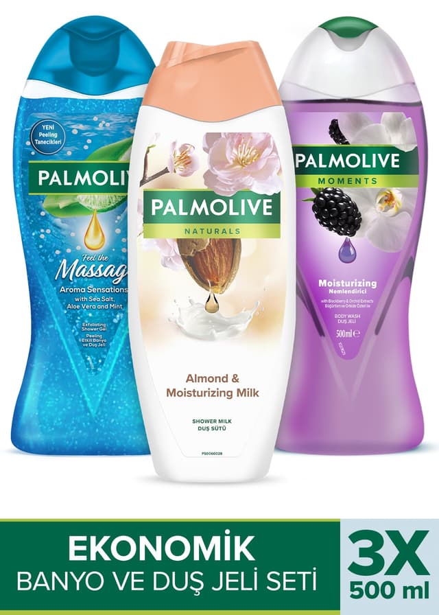 بسته محصولات Palmolive شامل Massage 500 ml، Natural Almond و PO Moments 500 ml بسته محصولات Palmolive شامل Massage 500 ml، Natural Almond و PO Moments 500 ml