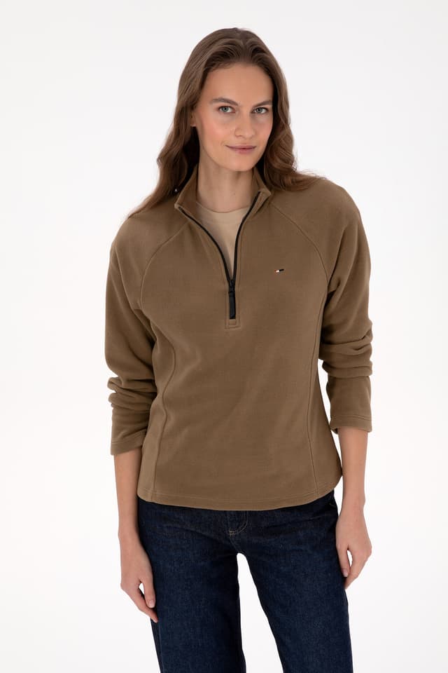 سوئیشرت پولار زنانه U.S. Polo Assn. خاکی یقه ایستاده زیپدار مدل 50316714-VR027 سوئیشرت پولار زنانه U.S. Polo Assn. خاکی یقه ایستاده زیپدار مدل 50316714-VR027