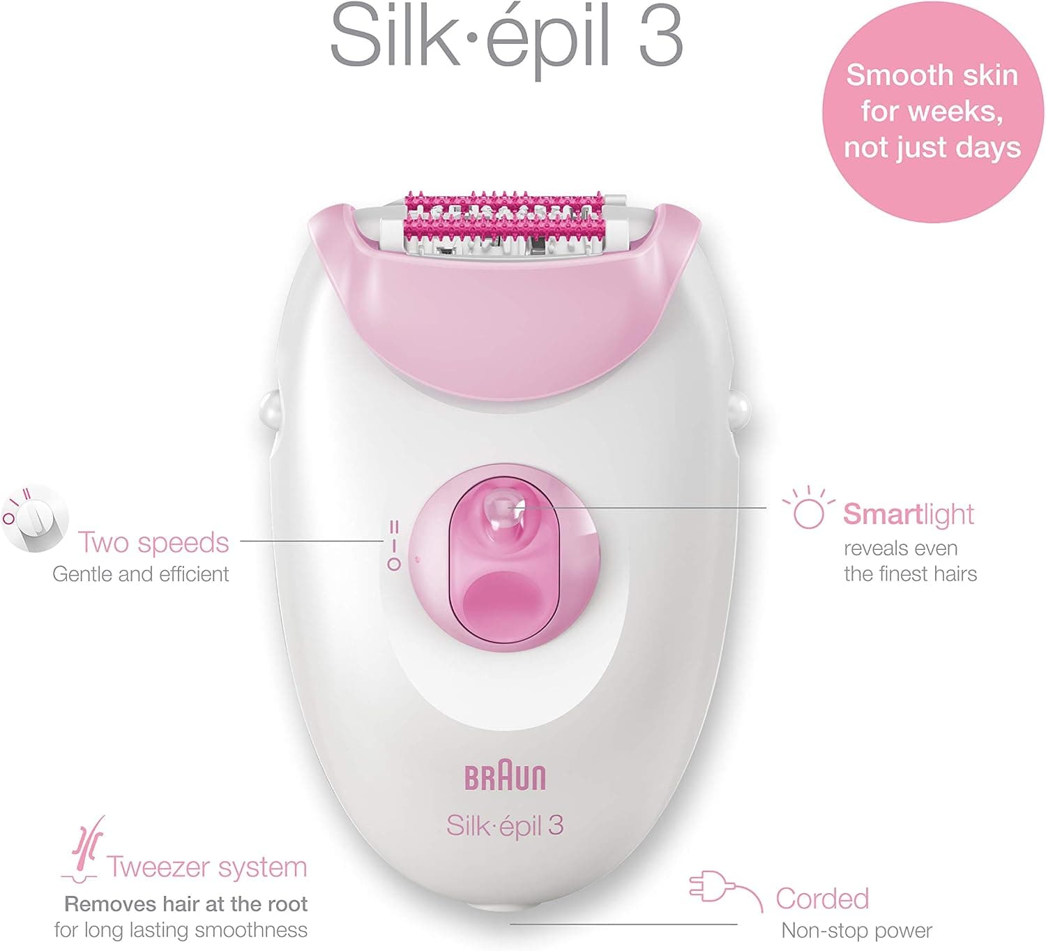 اپیلاتور Braun Silk-Epil 3 صورتی مدل Se3380 اپیلاتور Braun Silk-Epil 3 صورتی مدل Se3380