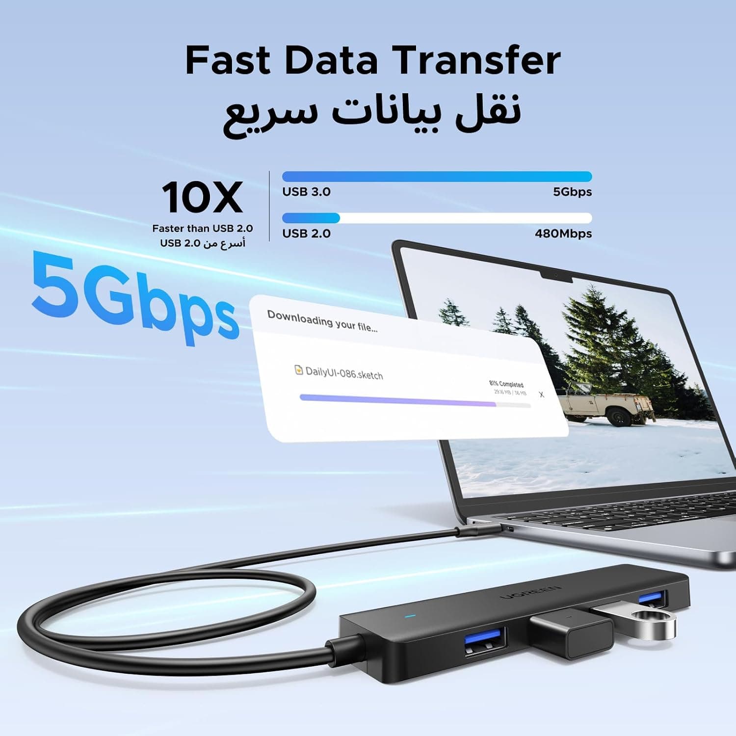 هاب UGREEN USB C با 4×USB 3.0 دیتا و شارژ USB-C 5V/2.4A 60cm هاب UGREEN USB C با 4×USB 3.0 دیتا و شارژ USB-C 5V/2.4A 60cm