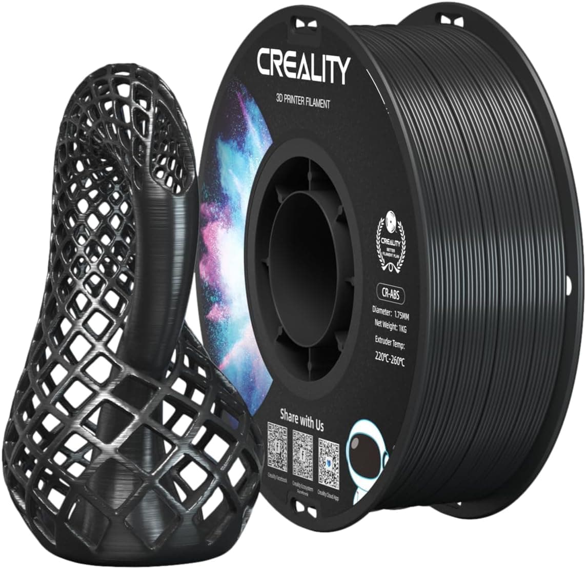 فیلامنت پرینتر سه بعدی Creality ABS قطر 1.75 میلیمتر مشکی 1 kg فیلامنت پرینتر سه بعدی Creality ABS قطر 1.75 میلیمتر مشکی 1 kg