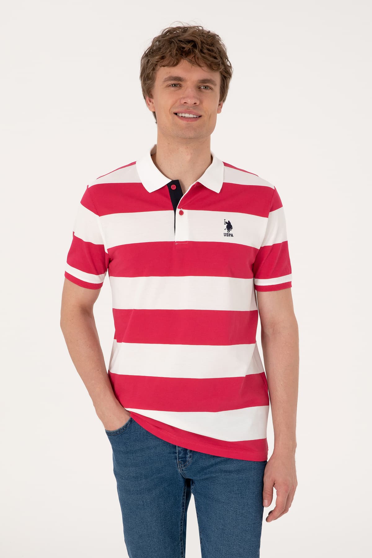 تیشرت مردانه U.S. Polo Assn. فیت معمولی یقه پولو راهراه گیلاسی مدل 50306827-VR223 تیشرت مردانه U.S. Polo Assn. فیت معمولی یقه پولو راهراه گیلاسی مدل 50306827-VR223