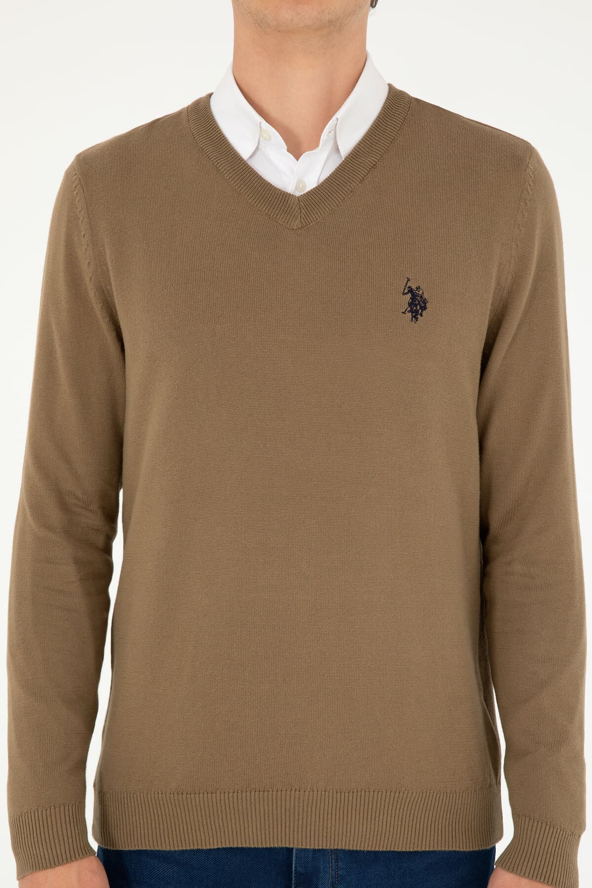 پلیور مردانه U.S. Polo Assn. ساده یقه هفت فیت اسلیم خاکی مدل 50293512-VR027 پلیور مردانه U.S. Polo Assn. ساده یقه هفت فیت اسلیم خاکی مدل 50293512-VR027