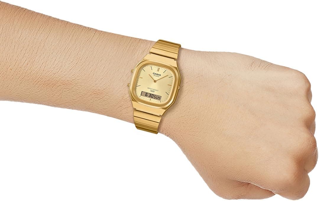 ساعت مچی یونیسکس Casio رترو آنالوگ/دیجیتال طلایی مدل AQ-240EG-9ADF ساعت مچی یونیسکس Casio رترو آنالوگ/دیجیتال طلایی مدل AQ-240EG-9ADF