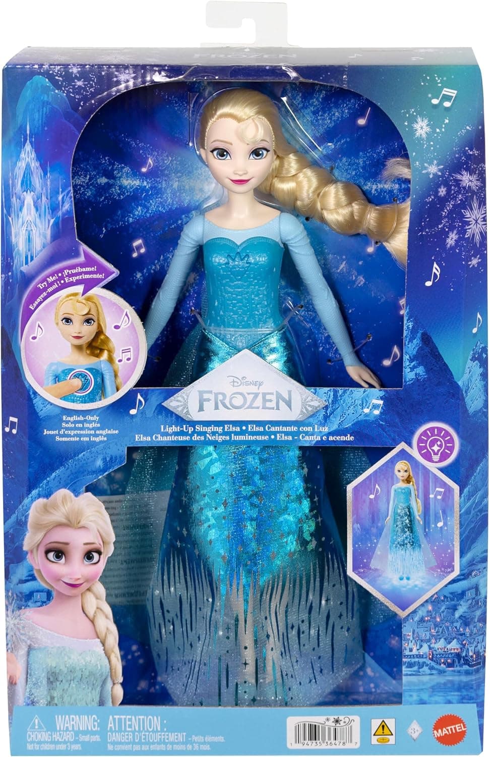 عروسک آوازخوان Elsa Mattel Disney Frozen چهارزبانه با افکت نوری و لباس درخشان مدل JNB95 عروسک آوازخوان Elsa Mattel Disney Frozen چهارزبانه با افکت نوری و لباس درخشان مدل JNB95