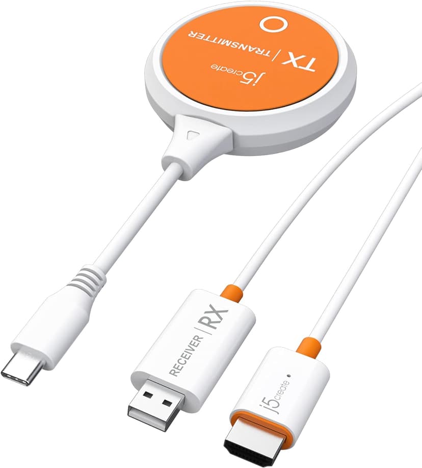 فرستنده و گیرنده بیسیم USB-C به HDMI j5create با پشتیبانی 1080p مدل JVAW62 فرستنده و گیرنده بیسیم USB-C به HDMI j5create با پشتیبانی 1080p مدل JVAW62