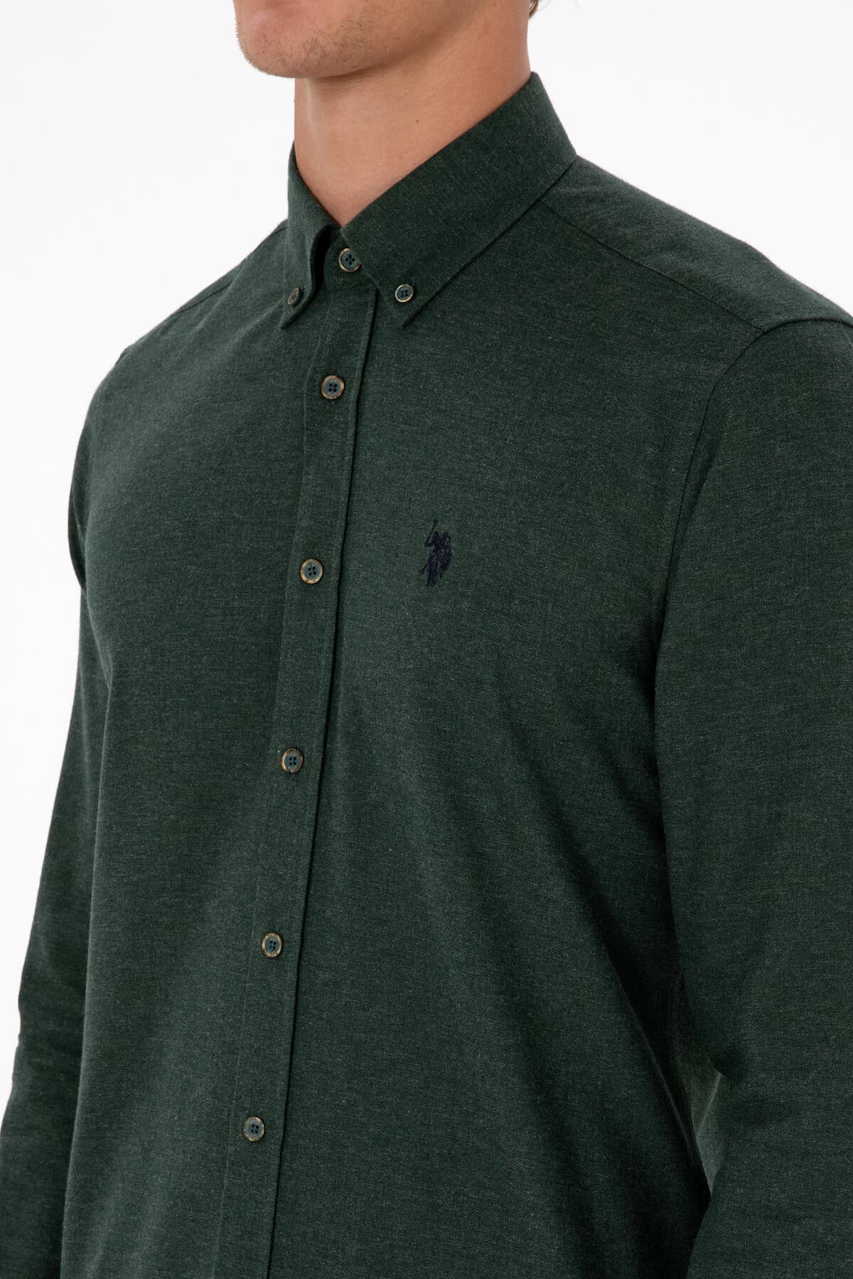 پیراهن مردانه سبز تیره آستین بلند U.S. Polo Assn. ساده مدل 50316721-VR079 پیراهن مردانه سبز تیره آستین بلند U.S. Polo Assn. ساده مدل 50316721-VR079