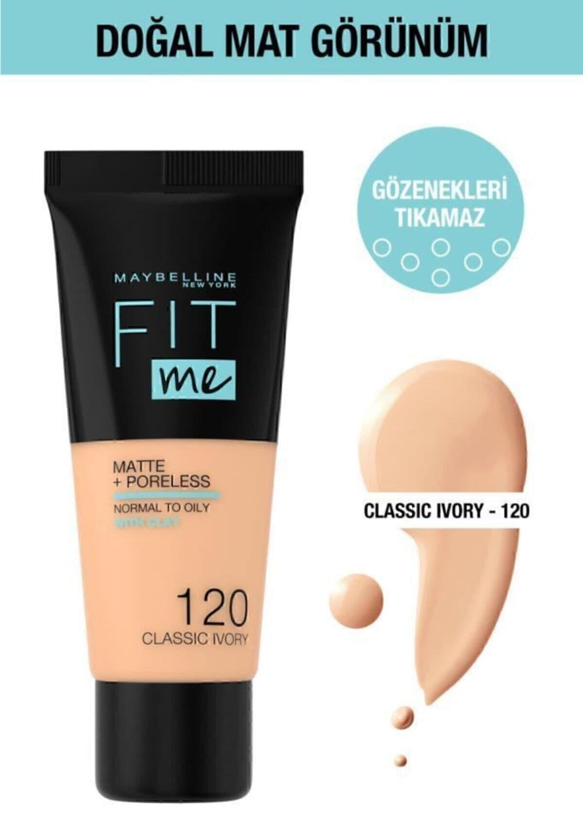 فاندیشن Maybelline New York سری Fit Me Matte+Poreless رنگ 120 عاجی کلاسیک فاندیشن Maybelline New York سری Fit Me Matte+Poreless رنگ 120 عاجی کلاسیک