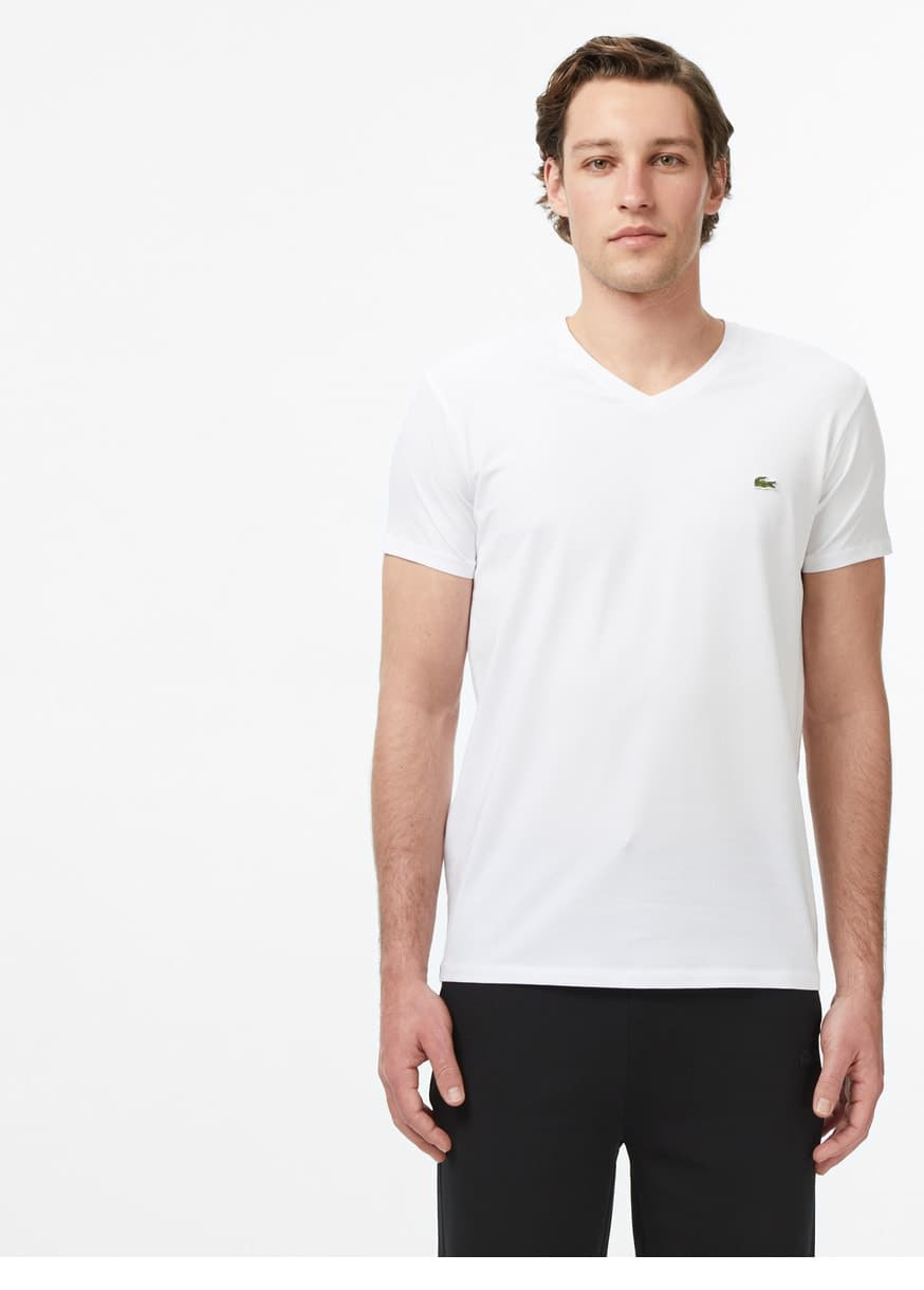 تیشرت مردانه Lacoste فیت اسلیم یقه هفت سفید تیشرت مردانه Lacoste فیت اسلیم یقه هفت سفید