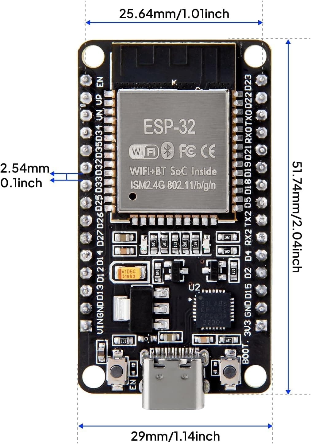 برد توسعه ELEGOO ESP-32 با رابط USB Type-C 3pcs برد توسعه ELEGOO ESP-32 با رابط USB Type-C 3pcs