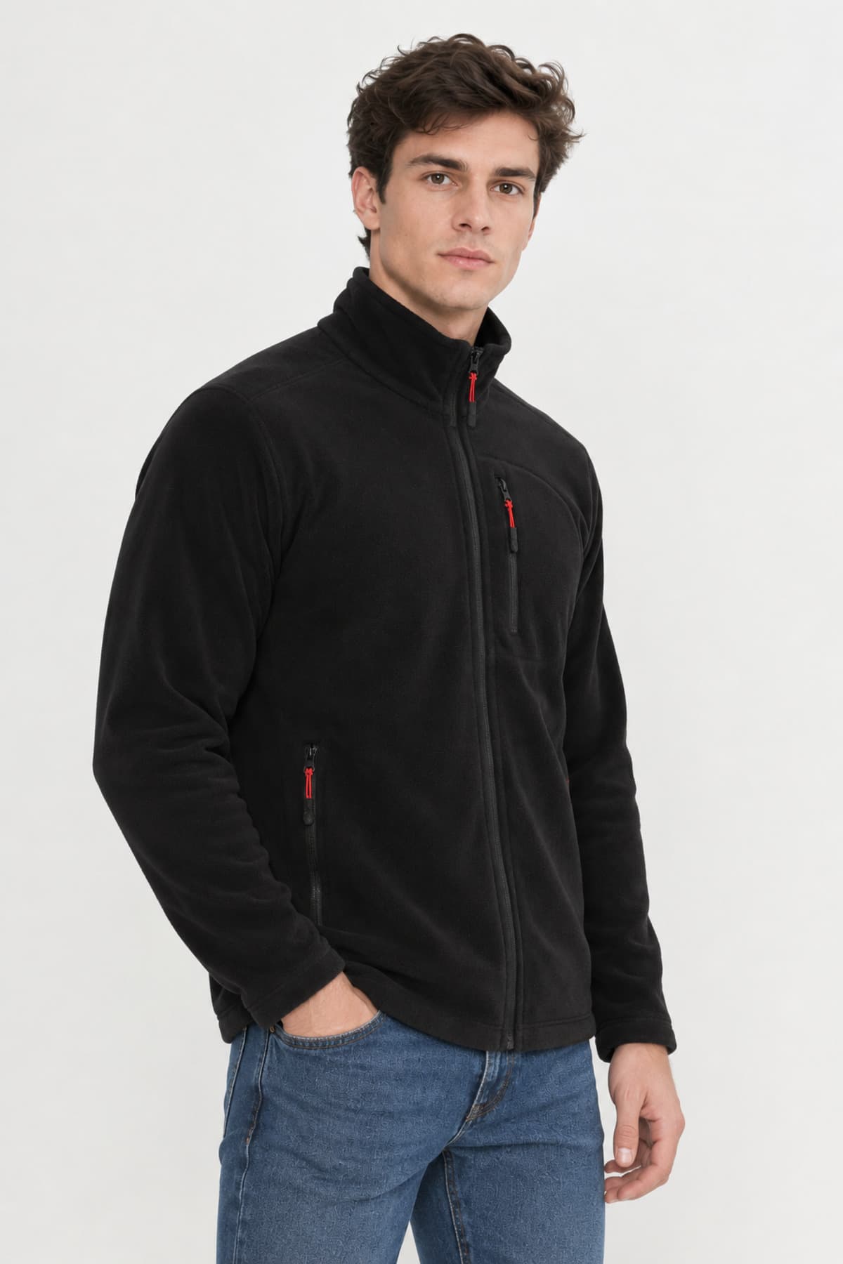 ژاکت پولار مردانه Kozik مشکی Softshell فیت استاندارد زیپ تمام با 3 جیب ژاکت پولار مردانه Kozik مشکی Softshell فیت استاندارد زیپ تمام با 3 جیب