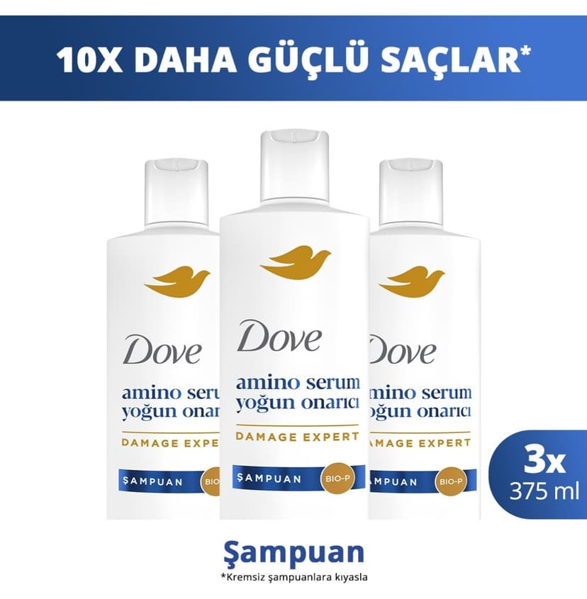 شامپو زنانه Dove Amino Serum ترمیمکننده شدید 375 ml x3 شامپو زنانه Dove Amino Serum ترمیمکننده شدید 375 ml x3
